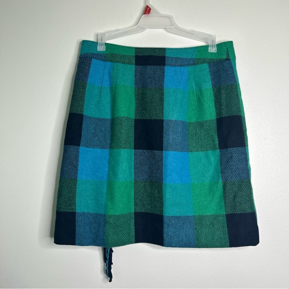 Talbots Green and Blue Plaid Fringe Skirt Size 6 - Picture 2 of 6